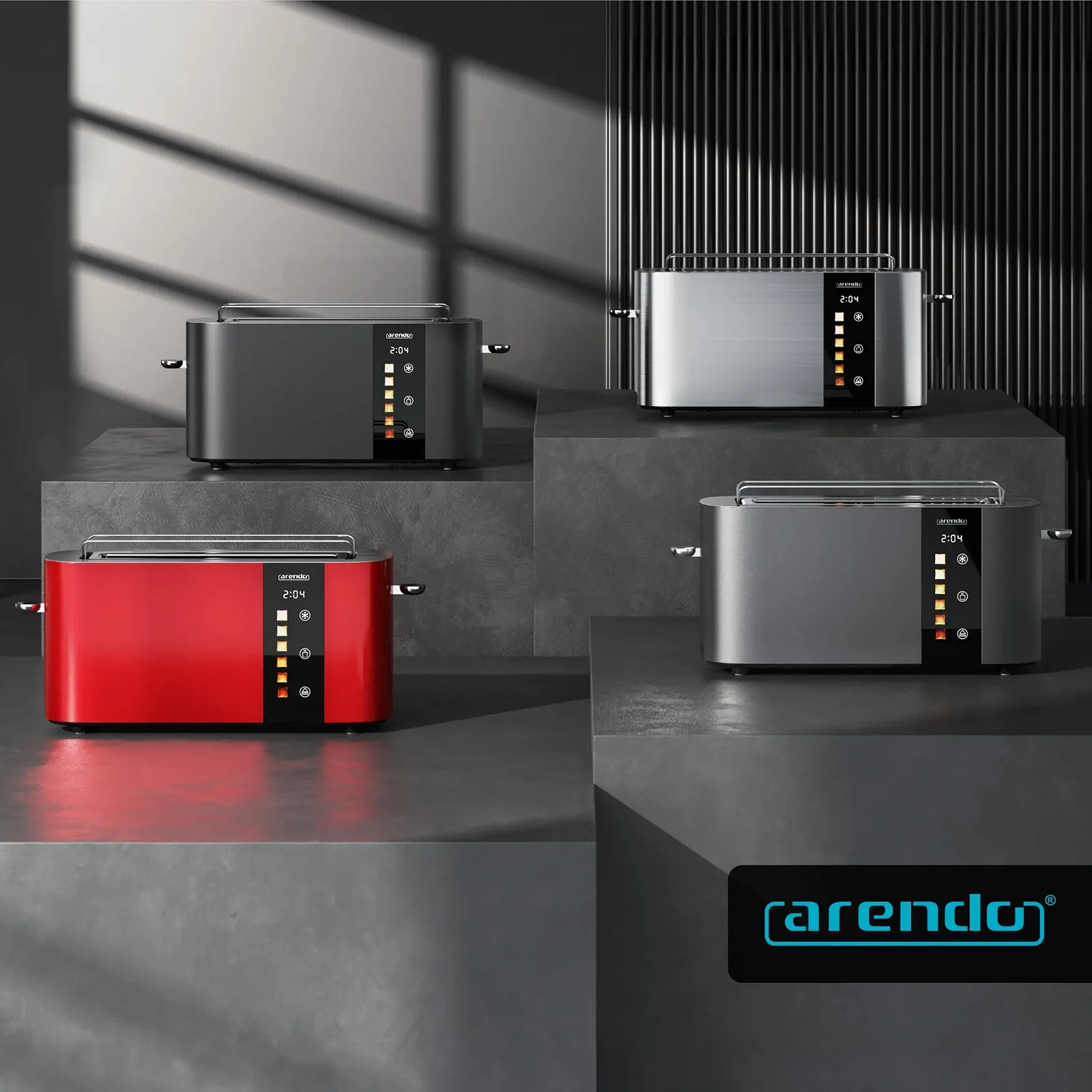 Тостер Arendo Stainless Steel 2 скибки довгий слот сенсорний екран подвійна стінка корпус інтегрована насадка для булочок 6 рівнів підсмажування центрування хліба дисплей залишкового часу функція пам'яті, фото №7