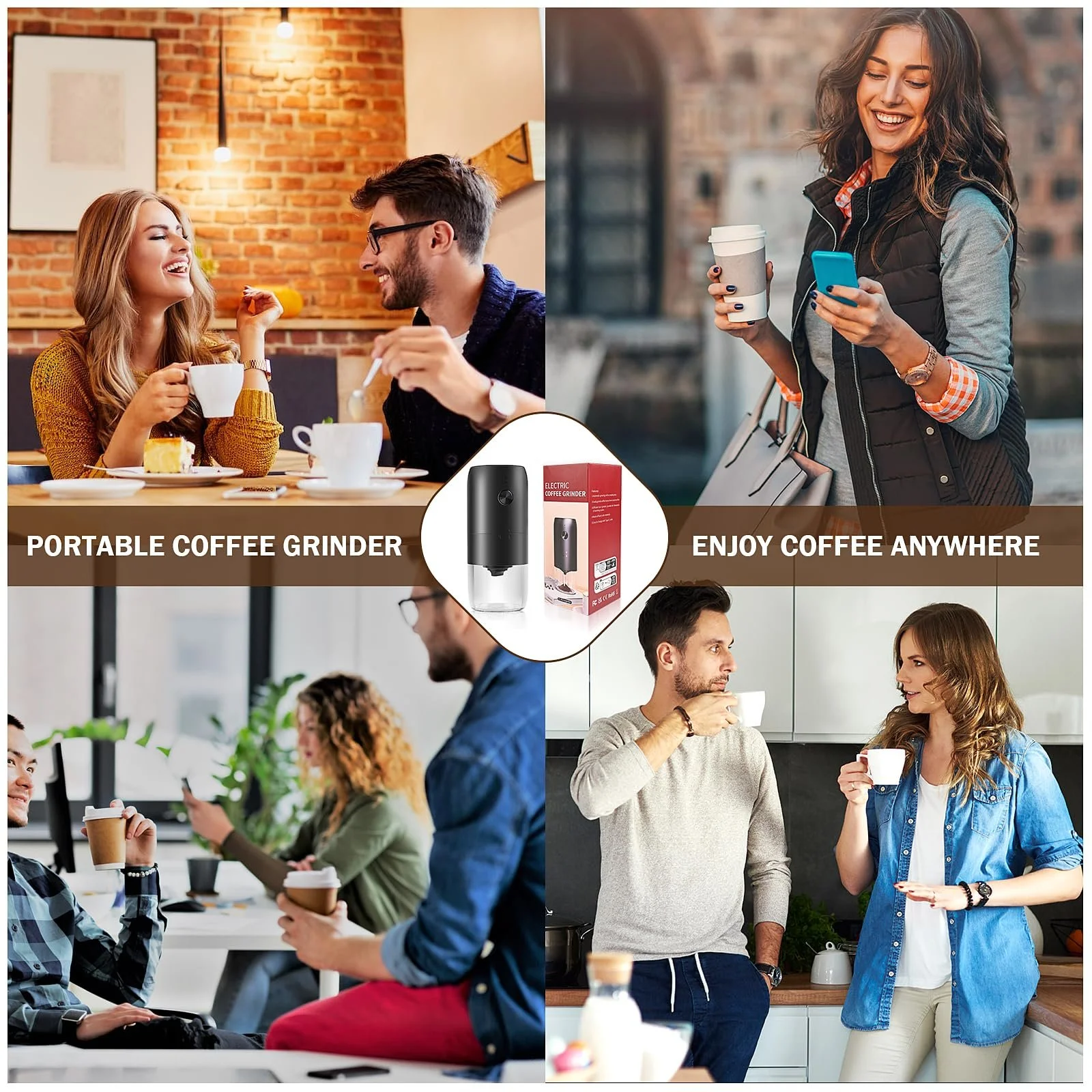 Кофемолка электрическая USB перезаряжаемая с керамической конической жерновкой, регулируемая грубость помола, фото №5