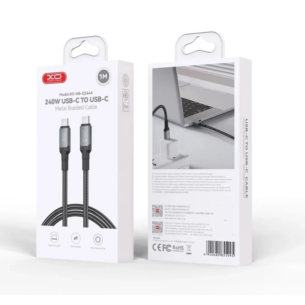 Дата кабель USB-C to USB-C 1.0m 240W black XO (NBQ264A_С_Black), фото №8 Дата кабель USB-C to USB-C 1.0m 240W black XO (NBQ264A_С_Black), фото №8