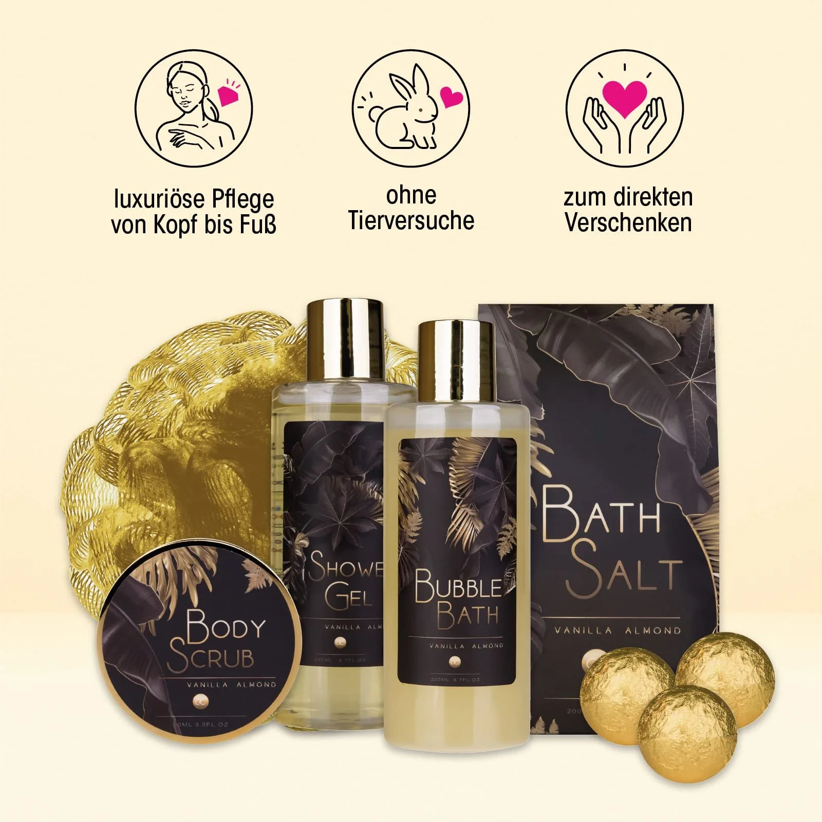 Набор для ванны Accentra Luxury Bath Set Glitter Pump Gold Ваниль и Миндаль, фото №4