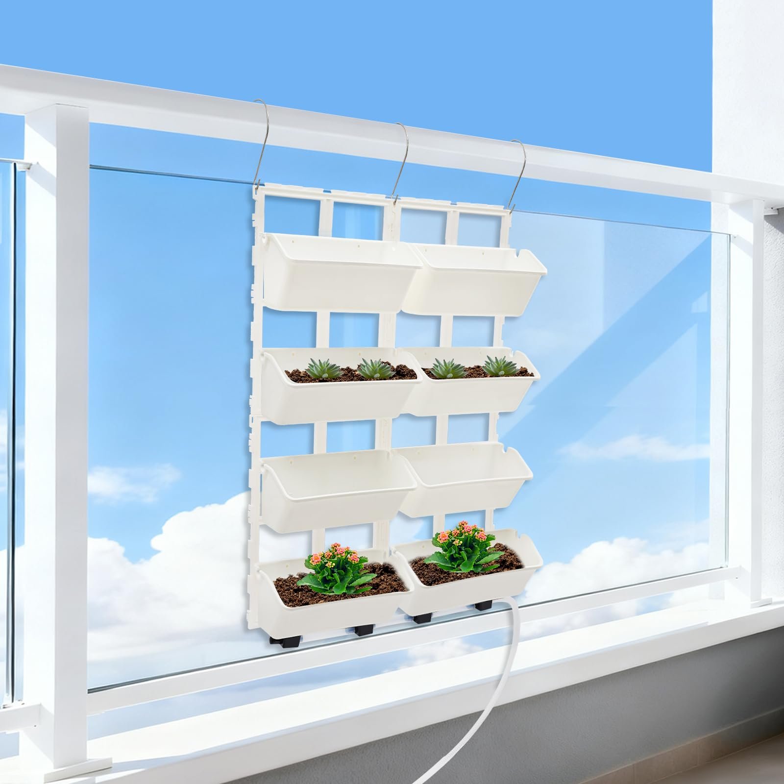 Вертикальний настінний органайзер для рослин 8 кишень з крапельним поливом Білий, фото №6 Вертикальний настінний органайзер для рослин 8 кишень з крапельним поливом Білий, фото №6