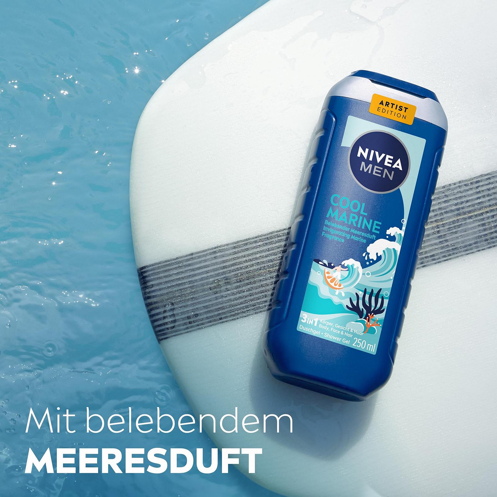 Гель для душу 3-в-1 NIVEA MEN Cool Marine Artist Edition морський аромат 250 мл, фото №4