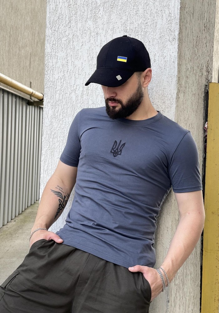 футболка ТРИЗУБ вышивка темно-серая, фото №1