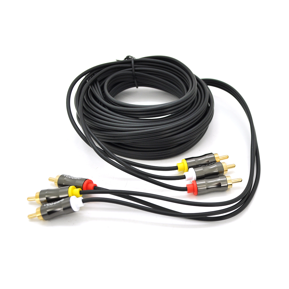 Кабель VEGGIEG AV304 Audio-Video 3хRCA папа GOLD конектор круглий Чорний 5,0 м Пакет, фото №1