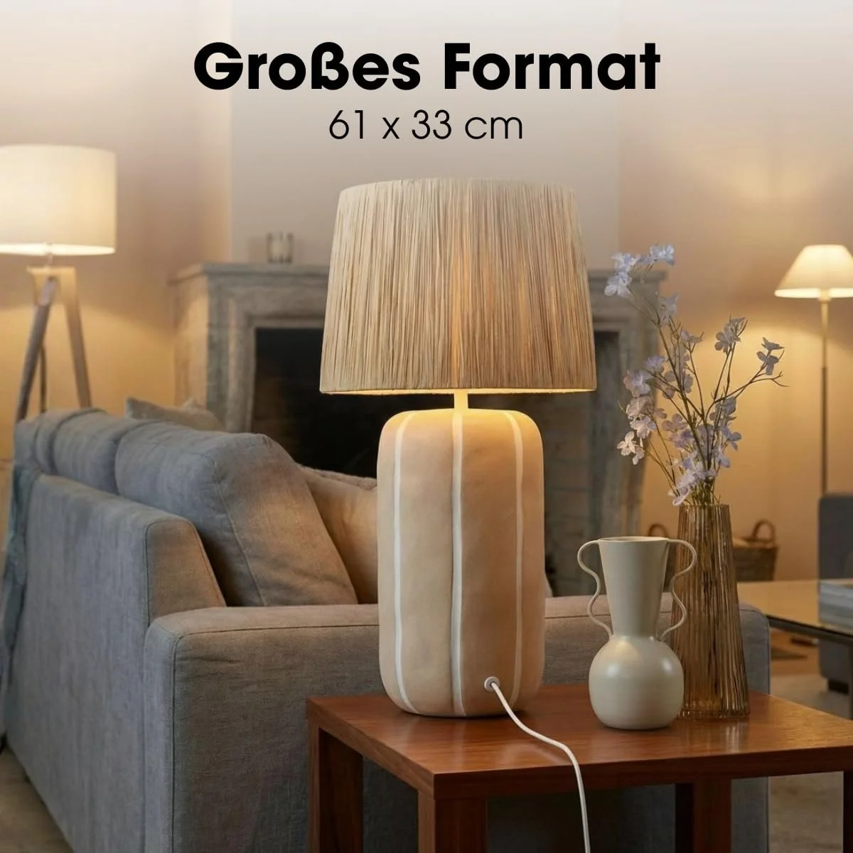 Настольная лампа MICA Decorations Denton керамическая металлическая бумажная 61 x 33 см Бежевая, фото №4