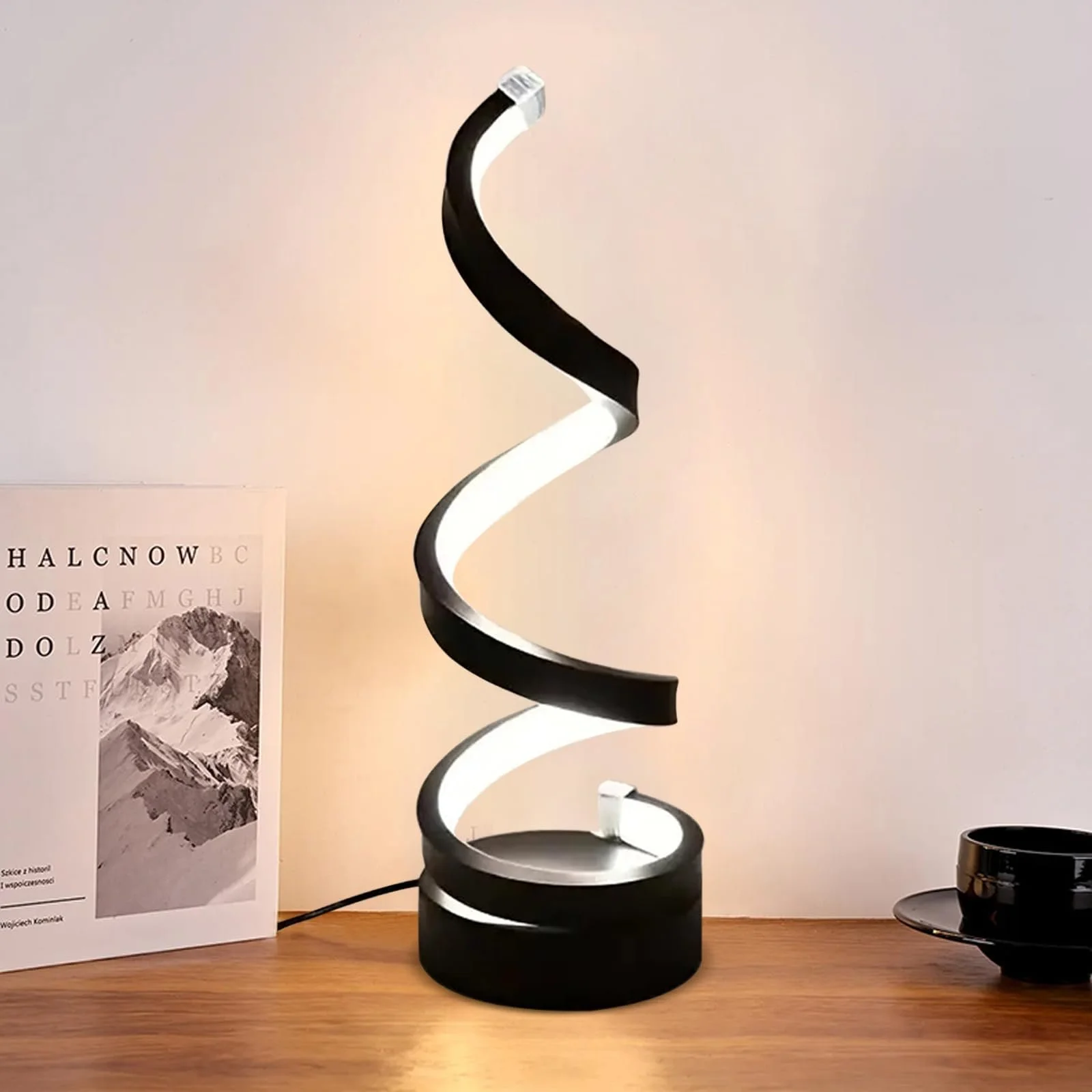 Настільна лампа LED Spiral Design Dimmable USB Чорна 12 x 4 дюйми, фото №7