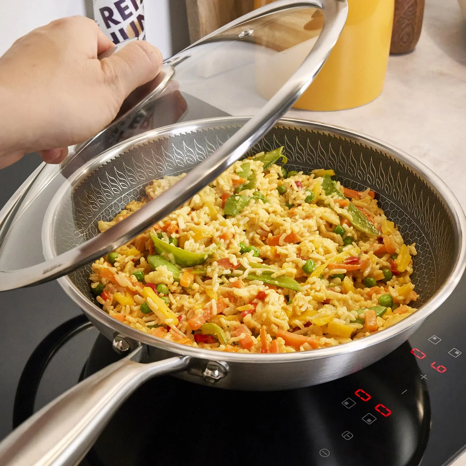 Вок Reishunger Premium з нержавіючої сталі 28 см з скляною кришкою, фото №5