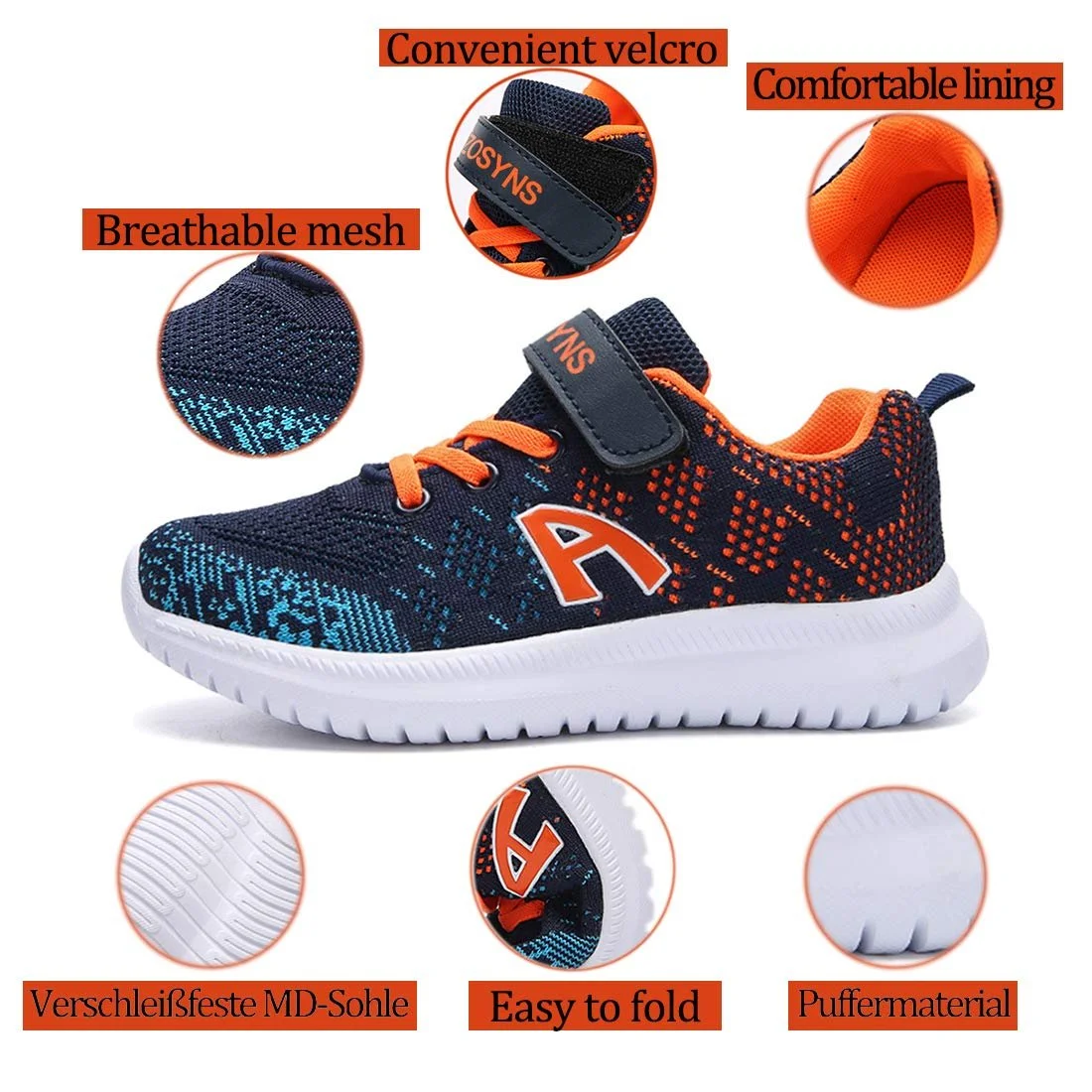 Спортивная обувь Детская Сетчатые дышащие кроссовки для бега Спортивные тренеры на липучках для походов в помещении для мальчиков, мужчин, детей 28-38, фото №6