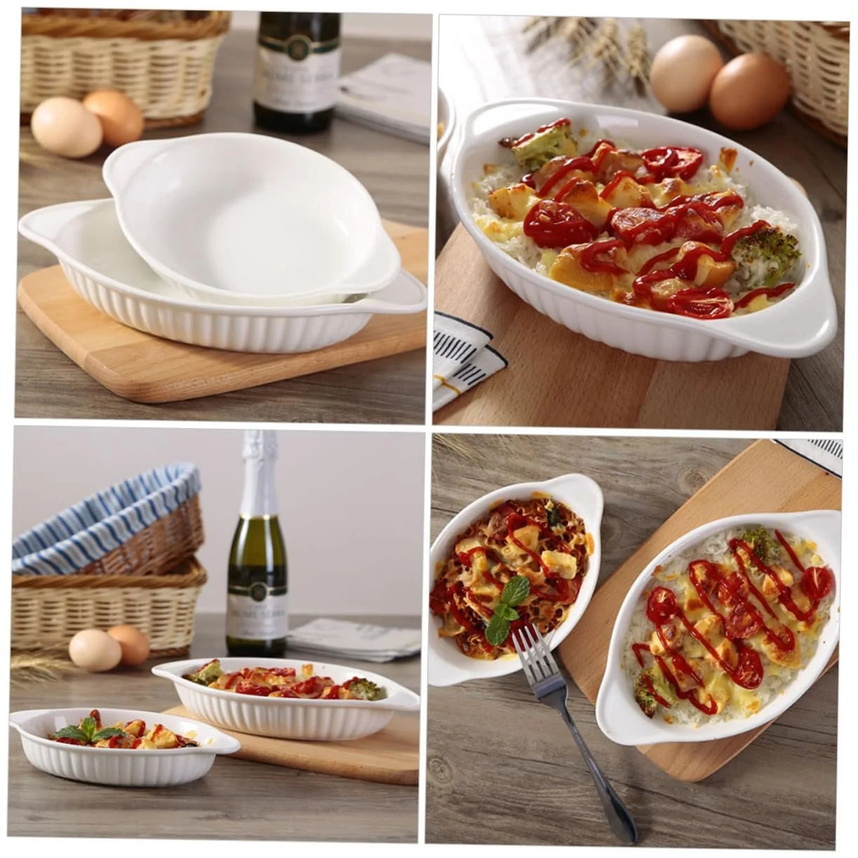 Керамическая форма для запекания овальная с двойными ручками термостойкая, фото №4 Керамическая форма для запекания овальная с двойными ручками термостойкая, фото №4