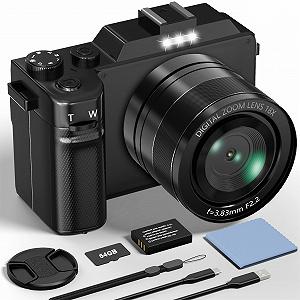 Цифровая камера 5K 64MP с WiFi, карта 64GB, автофокус, 3-дюймовый LCD-экран для селфи, компактная камера для видеоблогов на YouTube, широкоугольный и макрообъектив для начинающих и взрослых - Фото 1