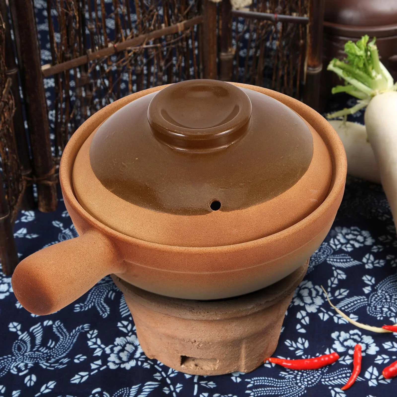 Глиняный горшок Traditional Clay Pot с крышкой керамический 850 мл с боковой ручкой жаропрочный, фото №4