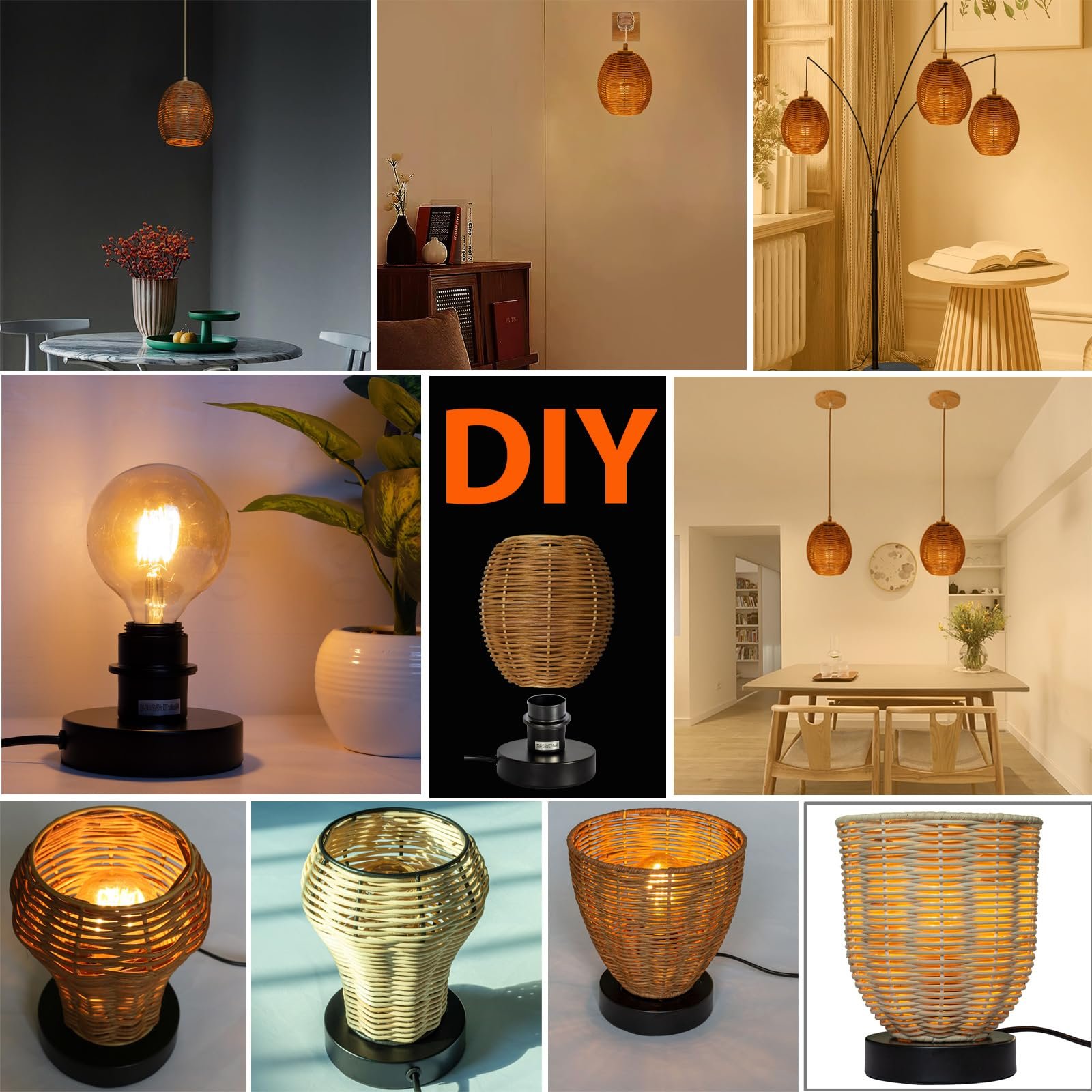 Настільна лампа Маленька Ротанг Плетений абажур, фото №7