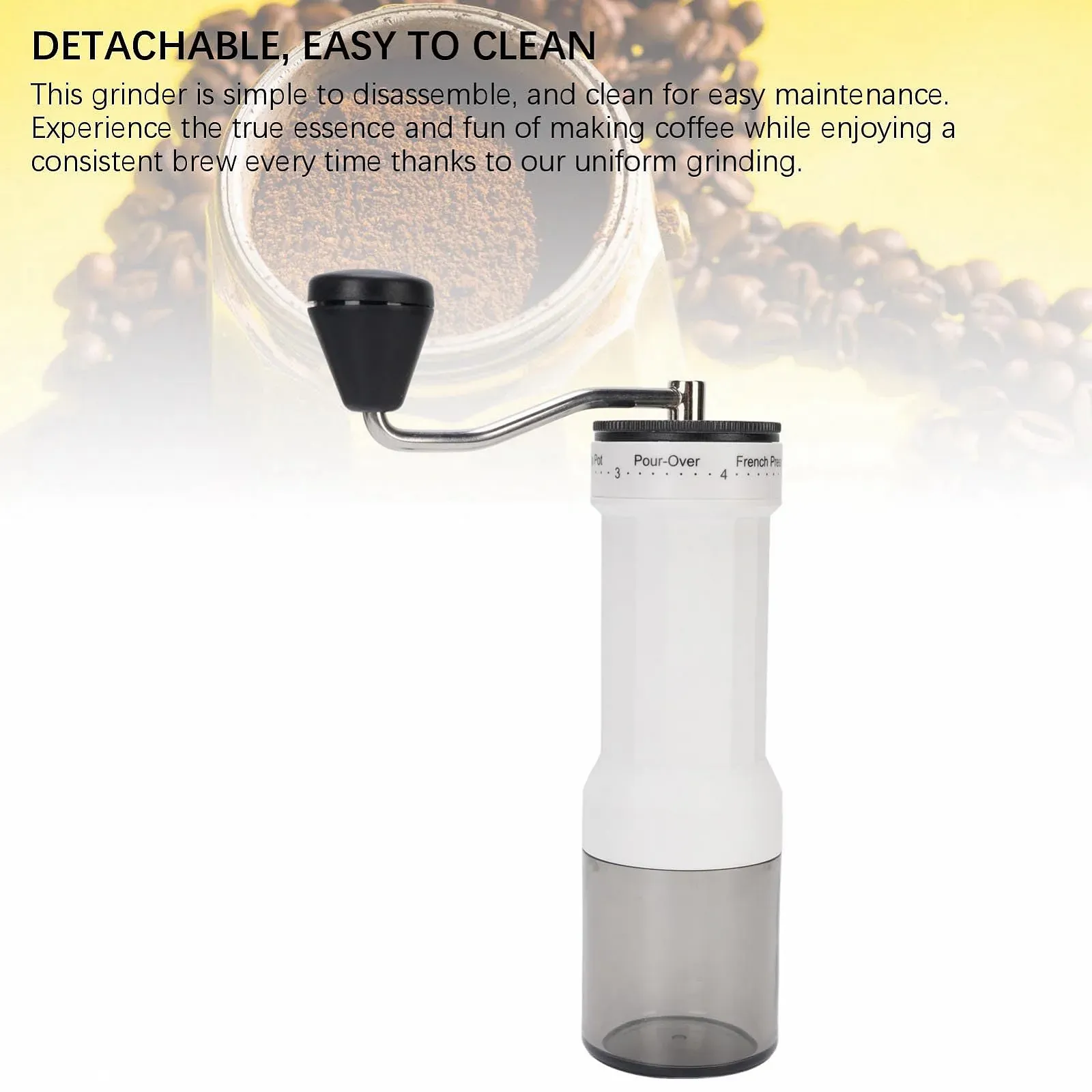 Ручная кофемолка 40 Einstellbare Einstellungen Портативная для кофейных зерен для кемпинга и офиса BLACK WHITE, фото №3 Ручная кофемолка 40 Einstellbare Einstellungen Портативная для кофейных зерен для кемпинга и офиса BLACK WHITE, фото №3