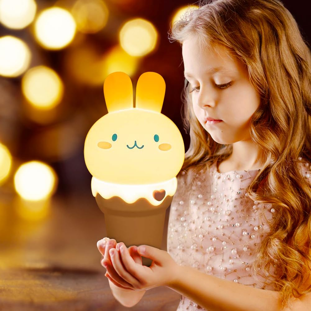 Нічник Gohytal Дитячий 7 Кольорів LED Сенсорний Регульований Кролик USB Силіконовий з Таймером, фото №1