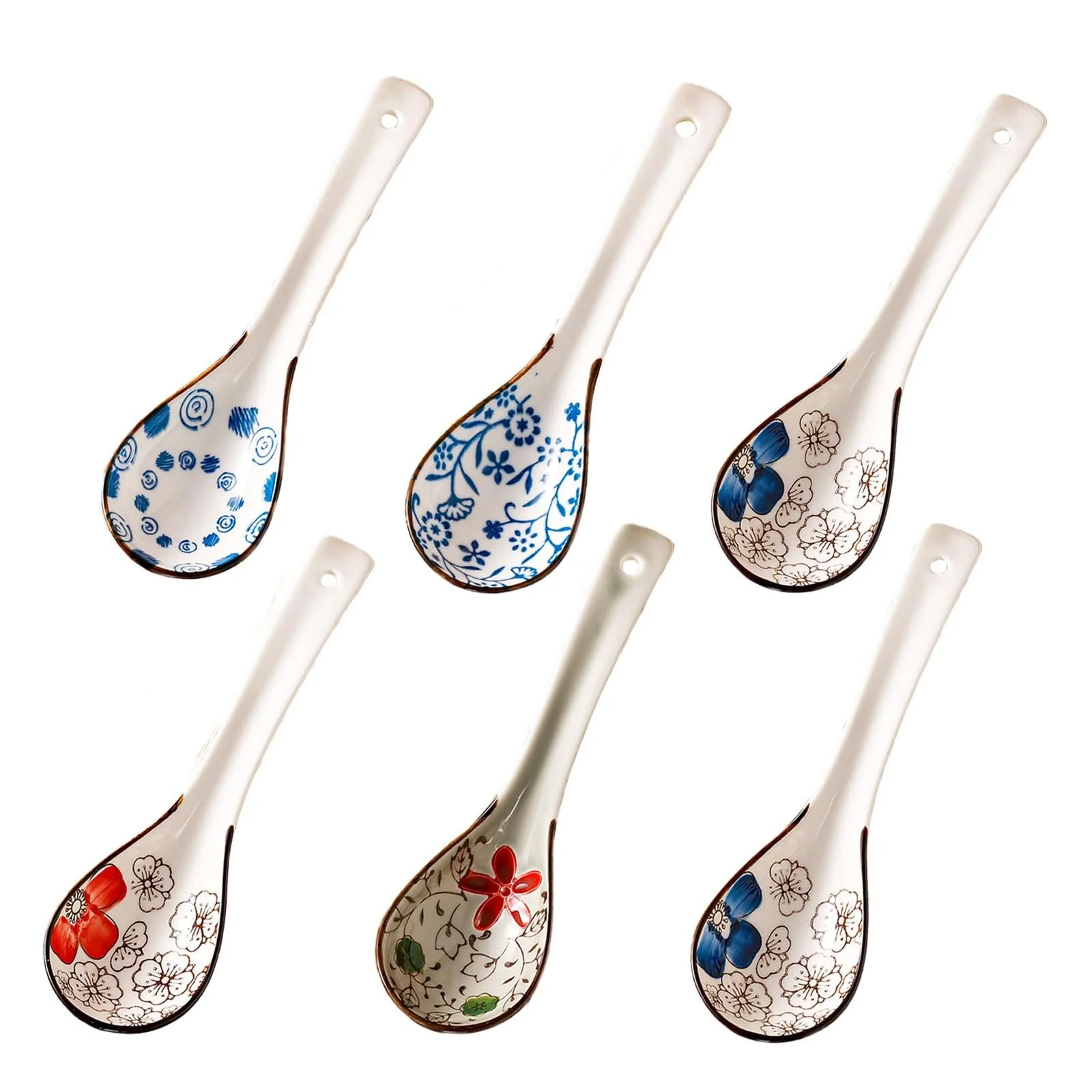 Набір з 6 азіатських ложок для супу, Керамічні китайські, фото №1 Набір з 6 азіатських ложок для супу, Керамічні китайські, фото №1