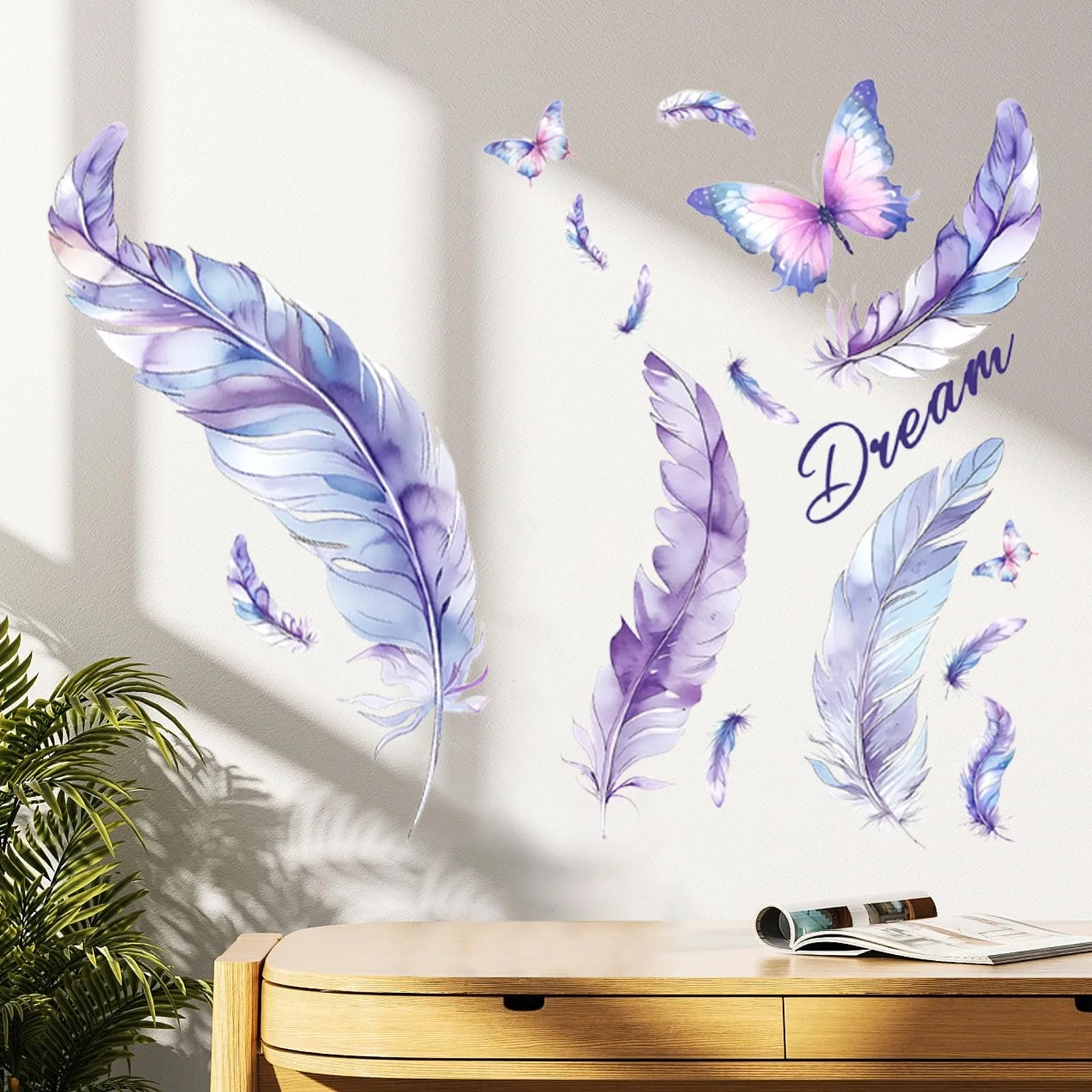 Наклейка на стіну Пір'я та Метелики Самоклеюча Фіолетова, фото №3 Наклейка на стіну Пір'я та Метелики Самоклеюча Фіолетова, фото №3