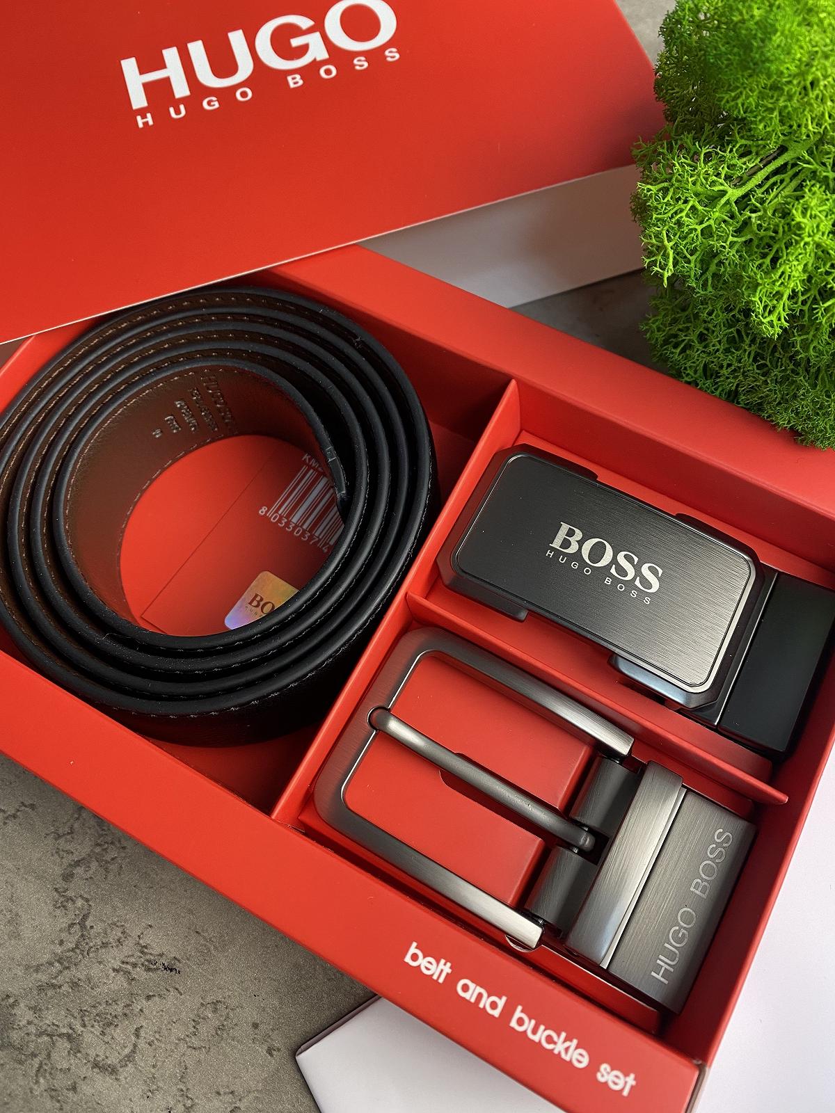 Ремень мужской кожаный брендовый с двумя пряжками в подарочной упаковке Hugo Boss, фото №2 Ремень мужской кожаный брендовый с двумя пряжками в подарочной упаковке Hugo Boss, фото №2