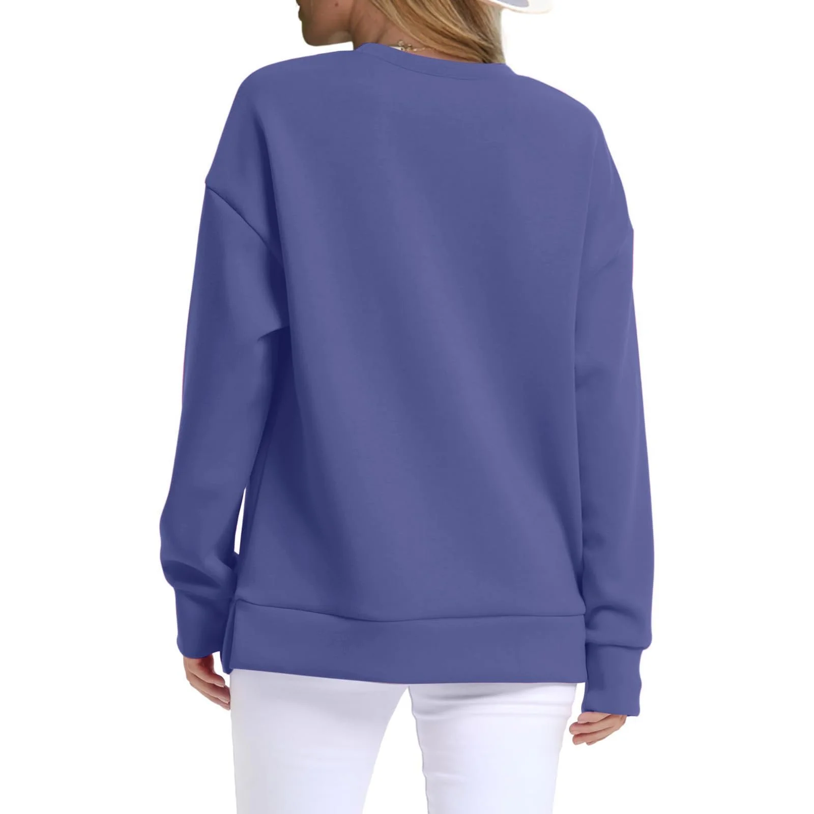 Свитшот NZYIHAO Женский Повседневный Однотонный Зимний С длинным Рукавом Круглый Вырез Джемпер С длинным Рукавом Топы без Капюшона Свободная Длинная Рубашка Мягкая Рубашка Туника Уличная одежда, фото №5