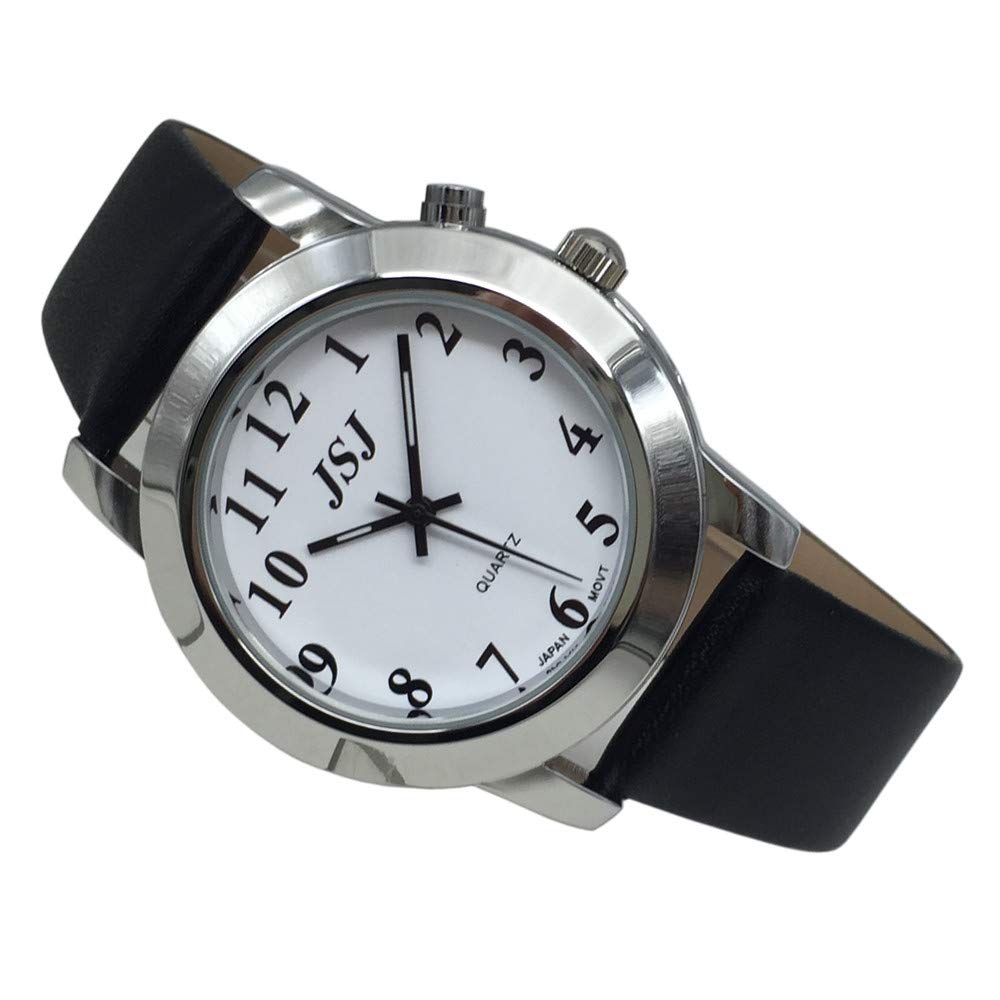 Часы VISIONU Немецкие Говорящие С будильником Голосовая функция времени и даты Белый циферблат Черный кожаный ремешок, фото №7 Часы VISIONU Немецкие Говорящие С будильником Голосовая функция времени и даты Белый циферблат Черный кожаный ремешок, фото №7