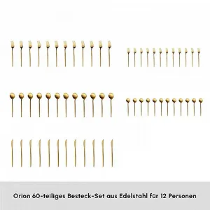 Набір столових приборів Karaca Orion Matt Gold, 60 предметів, з нержавіючої сталі synthetic.ua - Фото 1