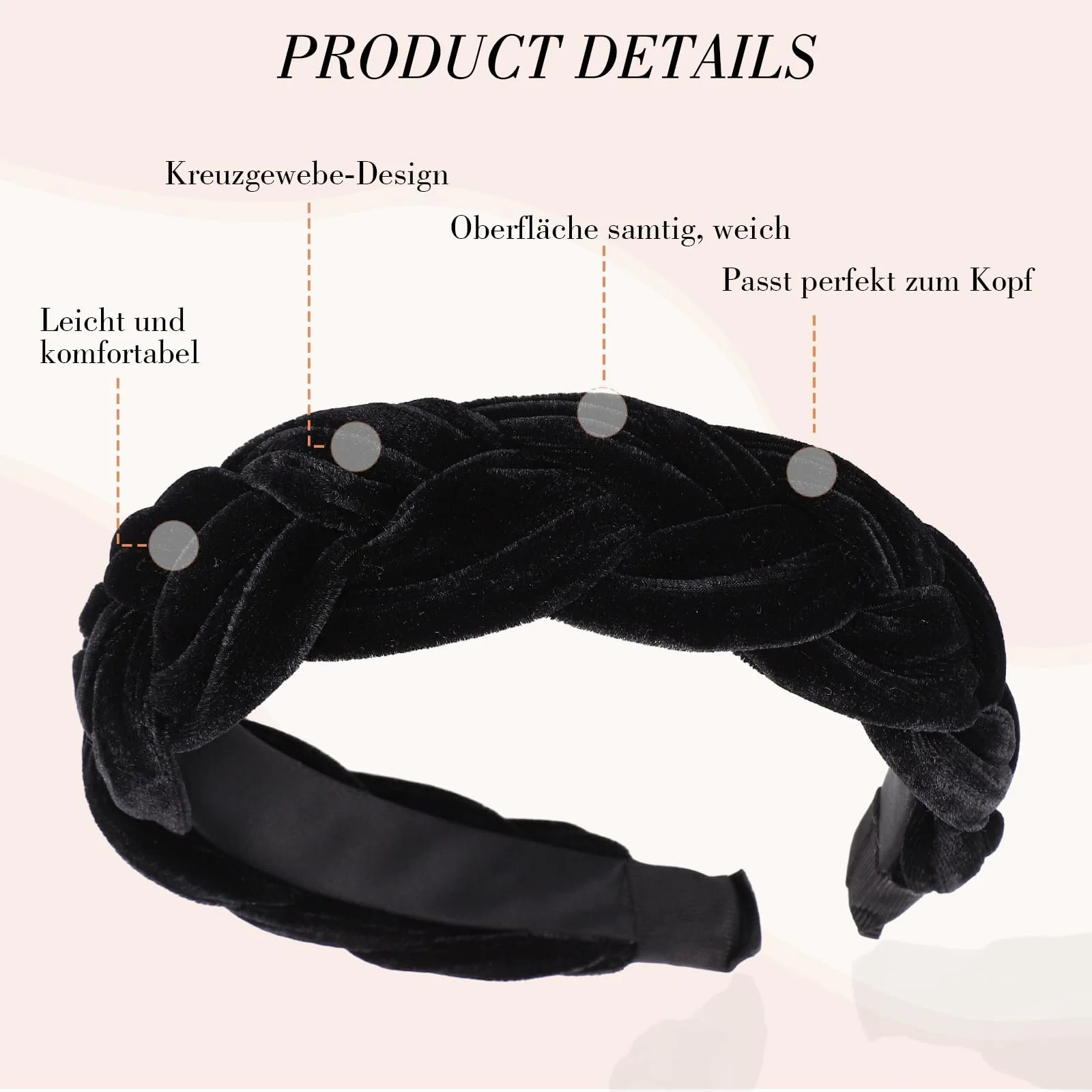 Обруч для волосся плетений Оксамитовий Чорний, фото №4