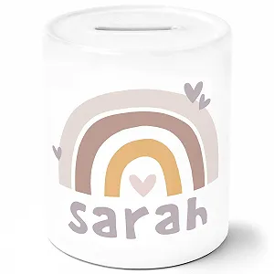 Скарбничка дитяча керамічна з ім'ям Райдужні серця - Фото 1