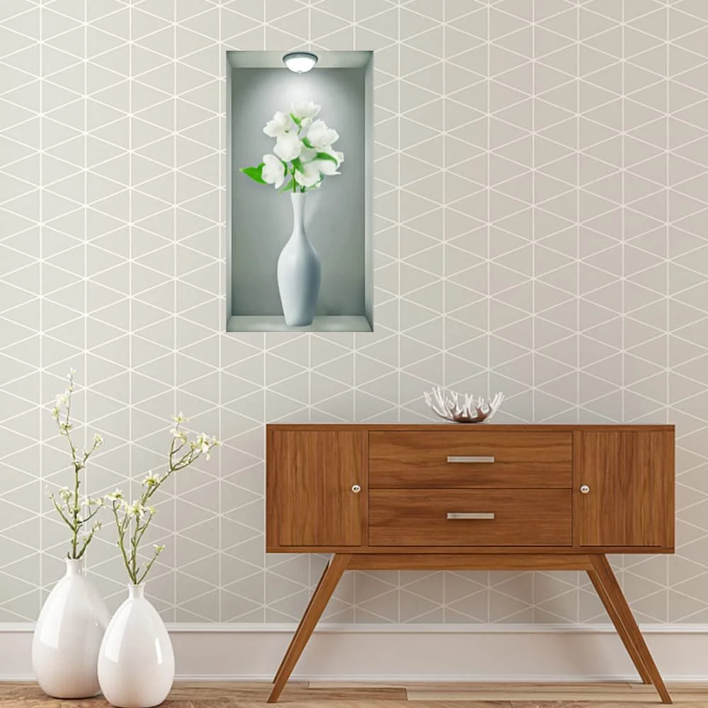 3D Наклейки на стіну milaosk Vase 3D Vinyl Plants Flowers Білий, фото №6