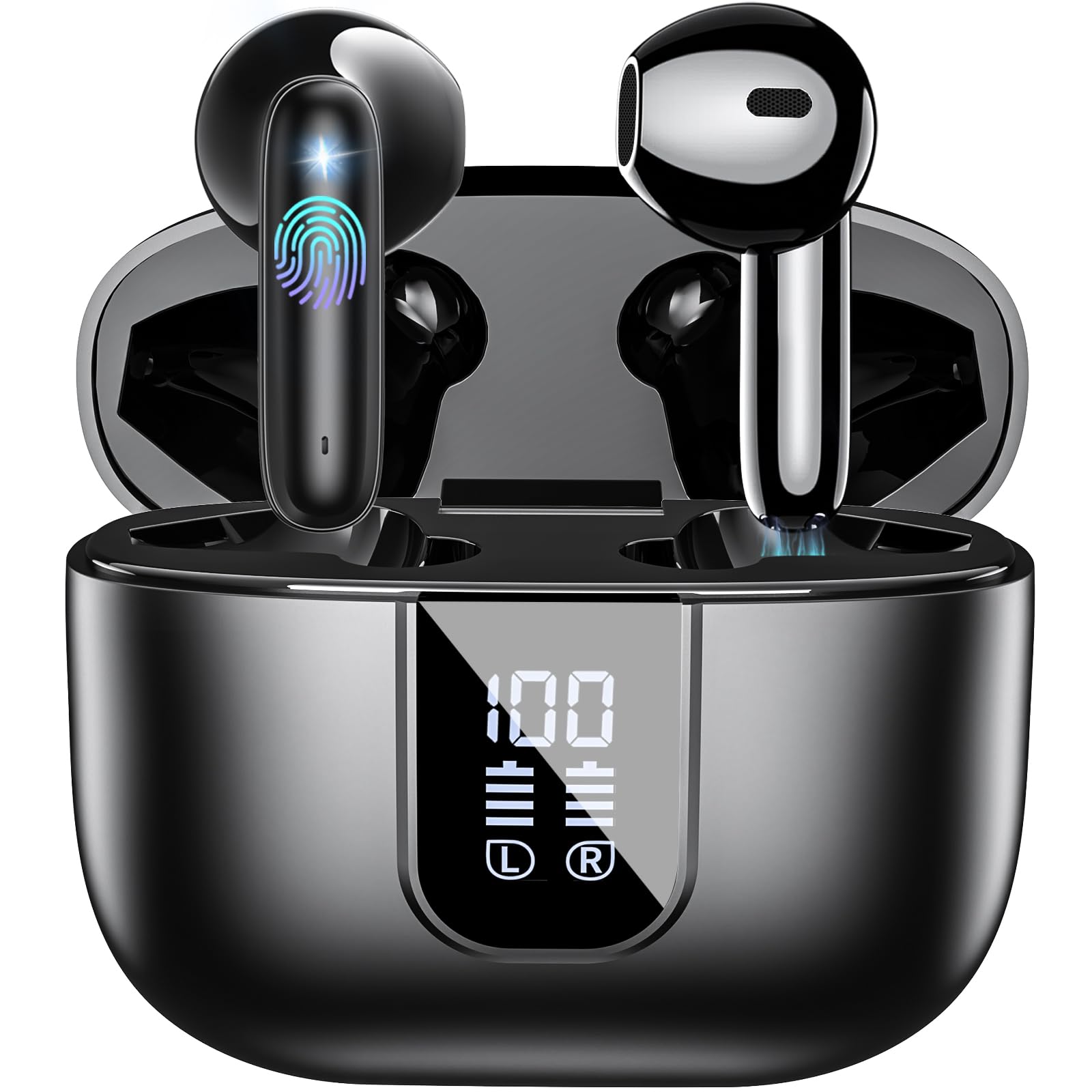 Наушники Bluetooth Беспроводные 5.4 Вкладыши 6 ENC Шумоподавление Микрофон 2024 HIFI Стерео Цифровой LED Дисплей IP7 Водостойкие 35 часов Воспроизведение USB-C Глубокие Басами, фото №1