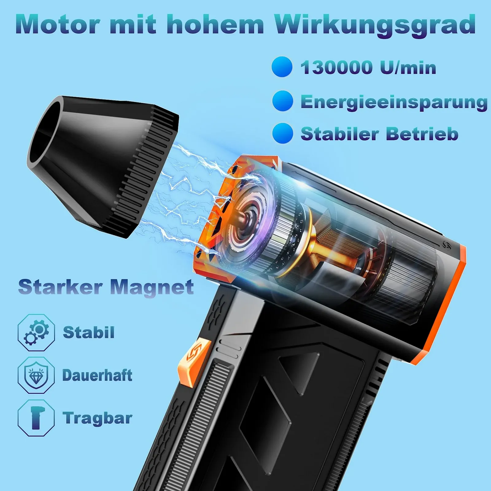 Електричний повітродувка  CCV 3-Speed 130 000 RPM 2500 mAh Type-C Quick Charge, фото №3