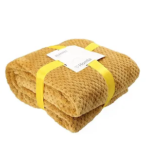 Одеяло HOMLA Noah Декоративное Мягкое Пушистое Одеяло Свободные Полиэстеровые Волокна Одеяло Пушистое для Дивана Кровати - 150 x 200 см Рисовый Узор Горчичный Цвет synthetic.ua - Фото 1