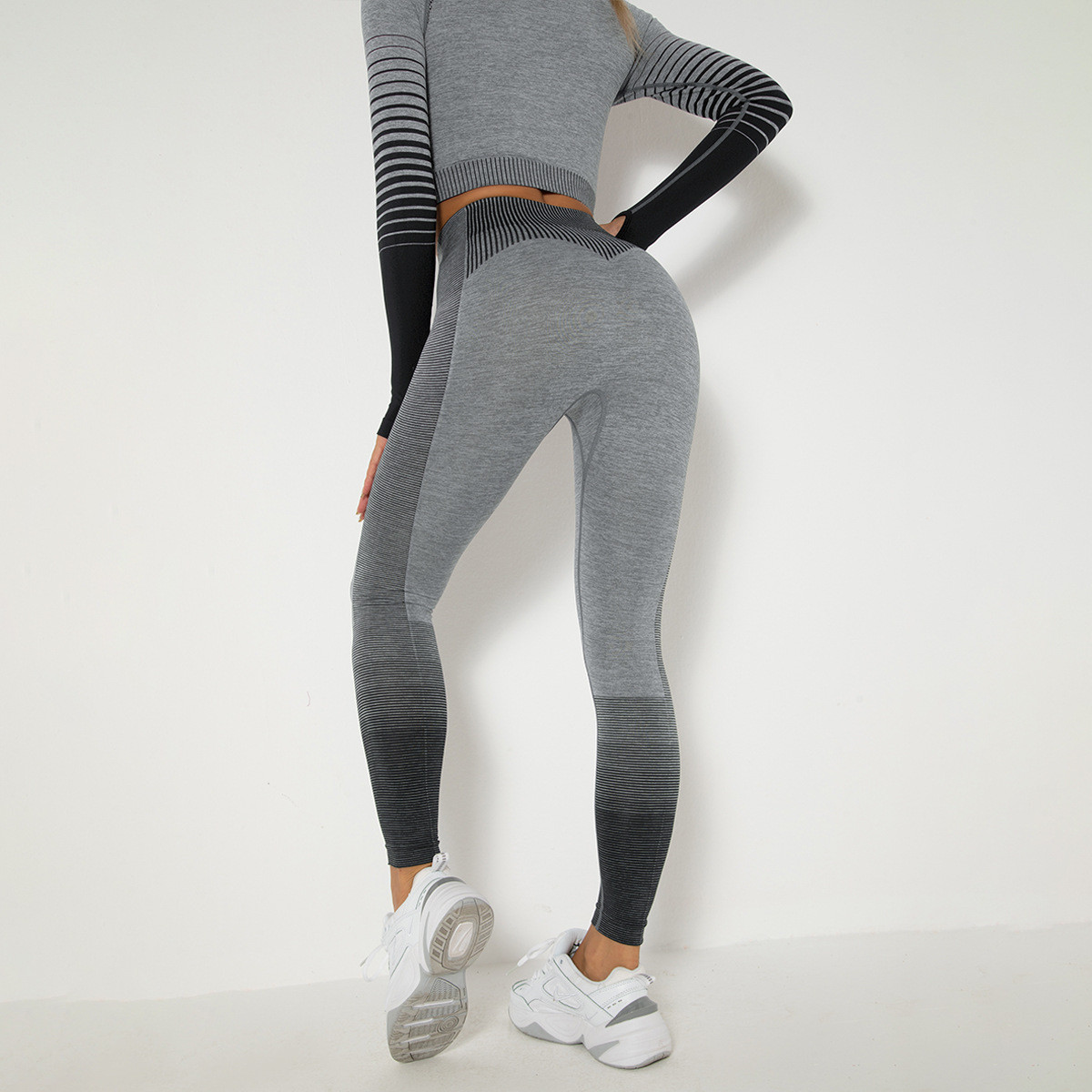 Леггинсы женские спортивные 9647 S серые с черным, фото №4