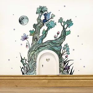 Наклейка на стіну ilka parey wandtattoo-welt Двері ельфа з деревом, місяцем та крапками e06 Білий - Фото 1