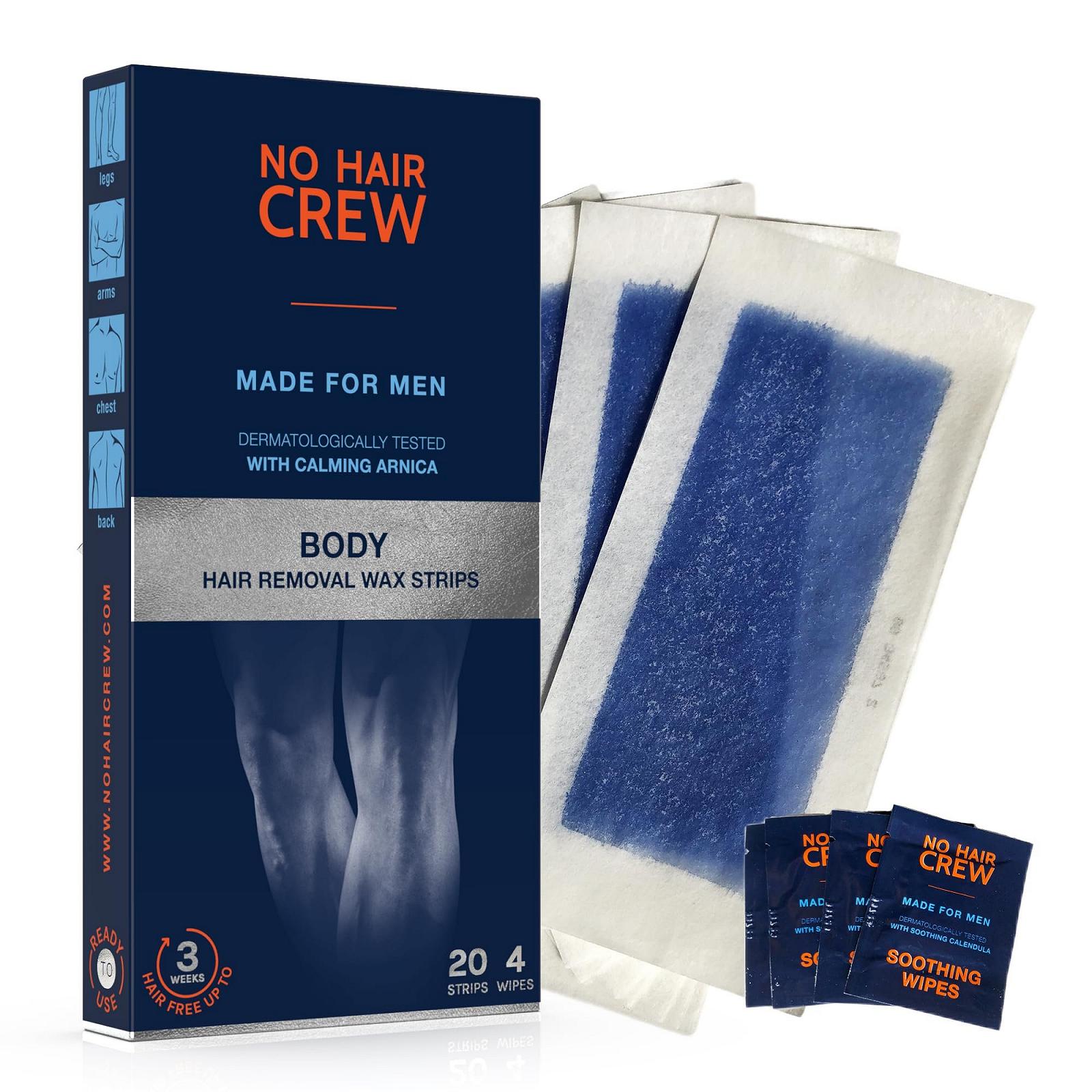 Воскові смужки для тіла No Hair Crew Premium для чоловіків 20 шт. та 4 очищувальні серветки, фото №1