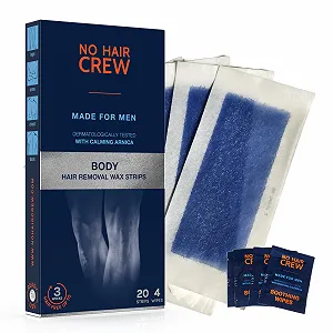 Восковые полоски для тела No Hair Crew Premium для мужчин 20 шт. и 4 очищающие салфетки - Фото 1