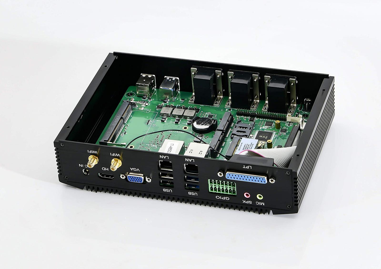 Промисловий ПК Haswell i7 4500U IPC Mini PC Fanless PC з 8ГБ ОЗУ 128ГБ SSD багатим IO двома LAN NIC GbE 6 COM RS422 RS485 USB3.0 8 GPIO LPT VGA HDMI Linux/Windows, фото №4