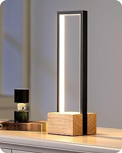 Настільна лампа EDISHINE LED дерев'яна квадратна сенсорна 350 lm Чорна матова - Фото 1