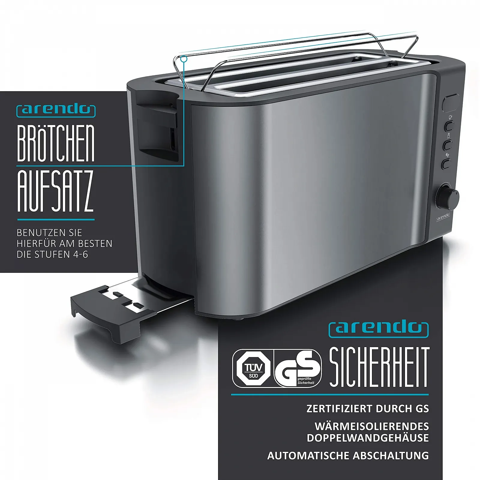 Тостер Arendo Stainless Steel Long Slot 4 скибочки Cool Grey, Admiral Blue (V2), фото №2