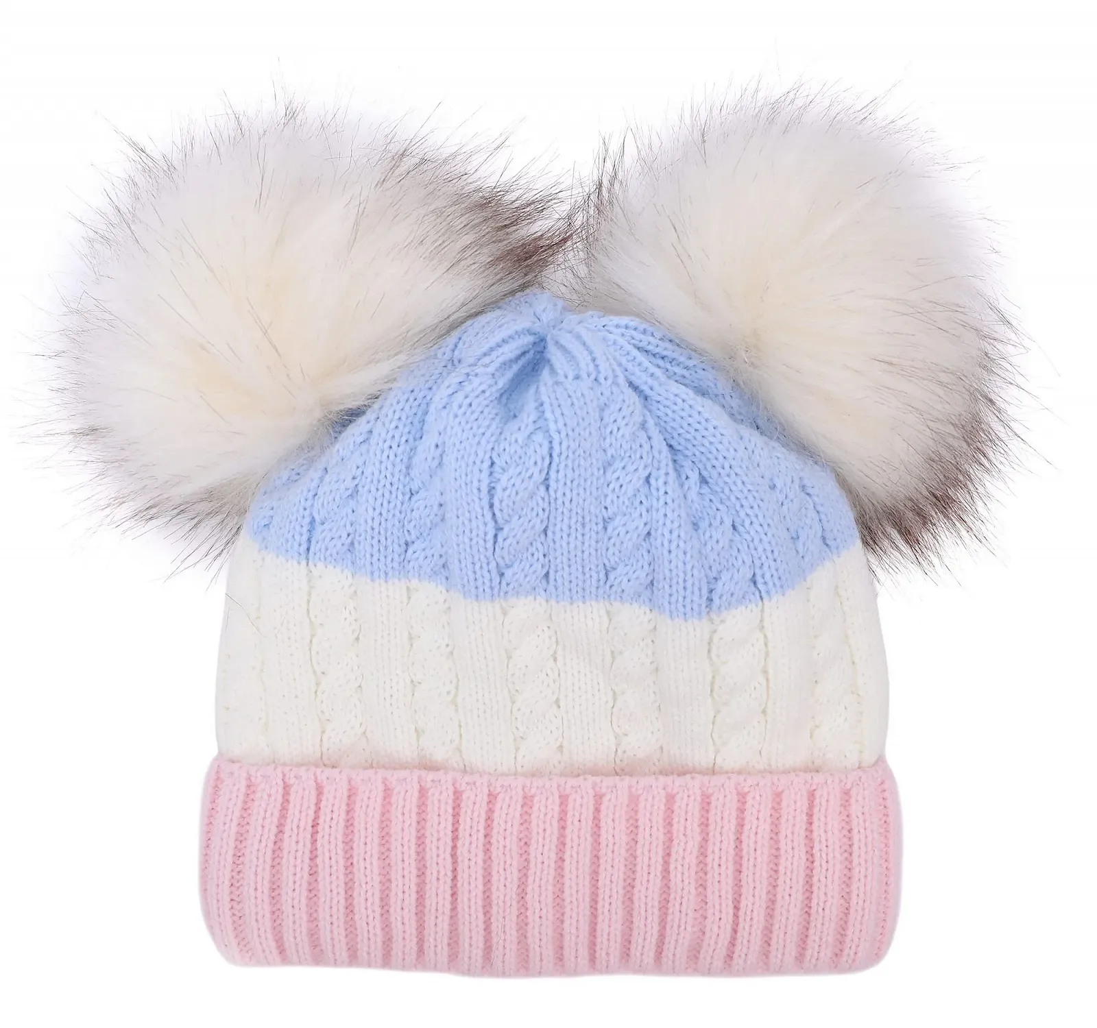 Вязаная шапка с помпоном Ever Bloom Детская для девочек с 2 помпонами из искусственного меха, фото №1 Вязаная шапка с помпоном Ever Bloom Детская для девочек с 2 помпонами из искусственного меха, фото №1