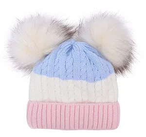 Вязаная шапка с помпоном Ever Bloom Детская для девочек с 2 помпонами из искусственного меха - Фото 1