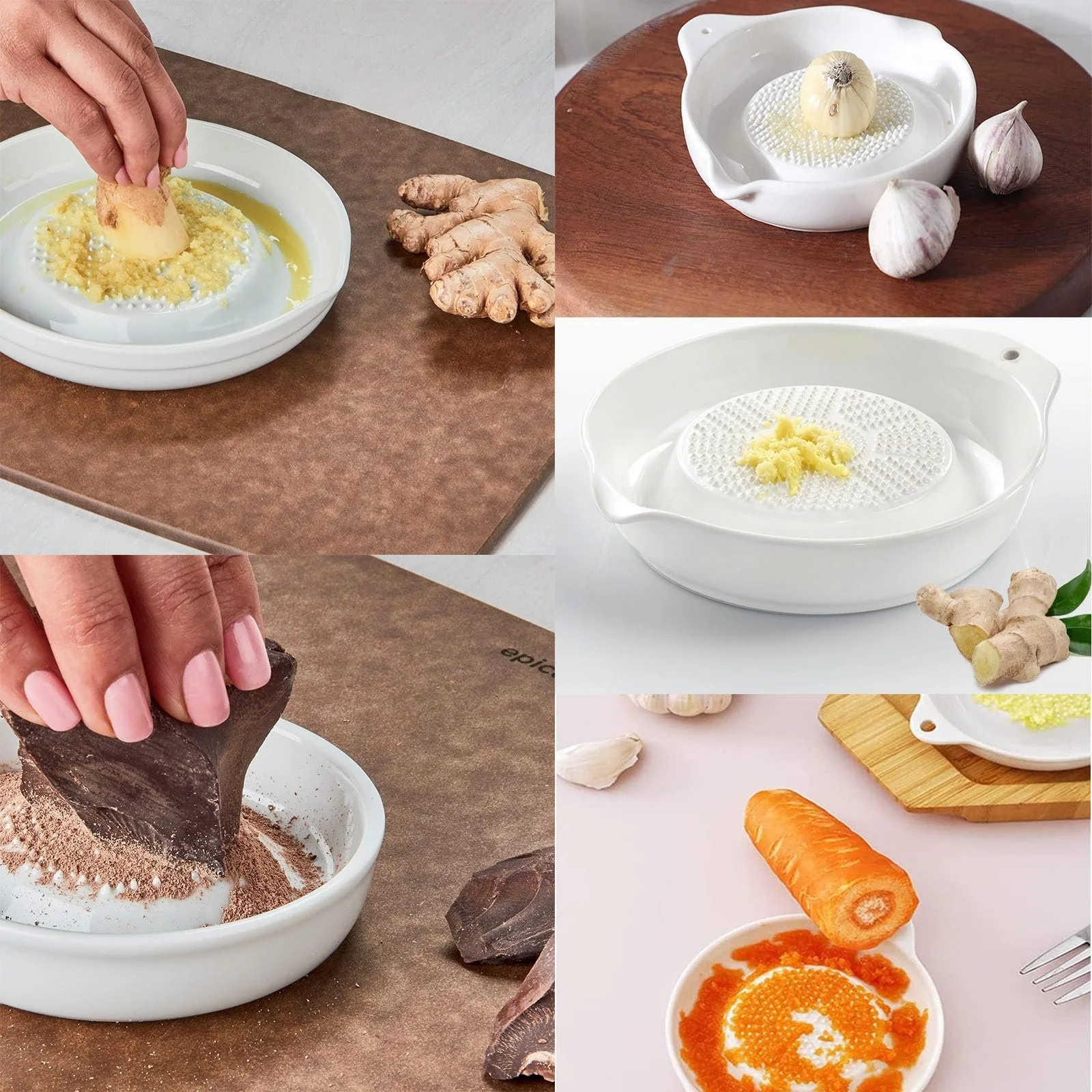 Терка керамічна для овочів, фруктів, імбиру, часнику, кругла порцелянова терка з щіткою для сімейної кухні, фото №7
