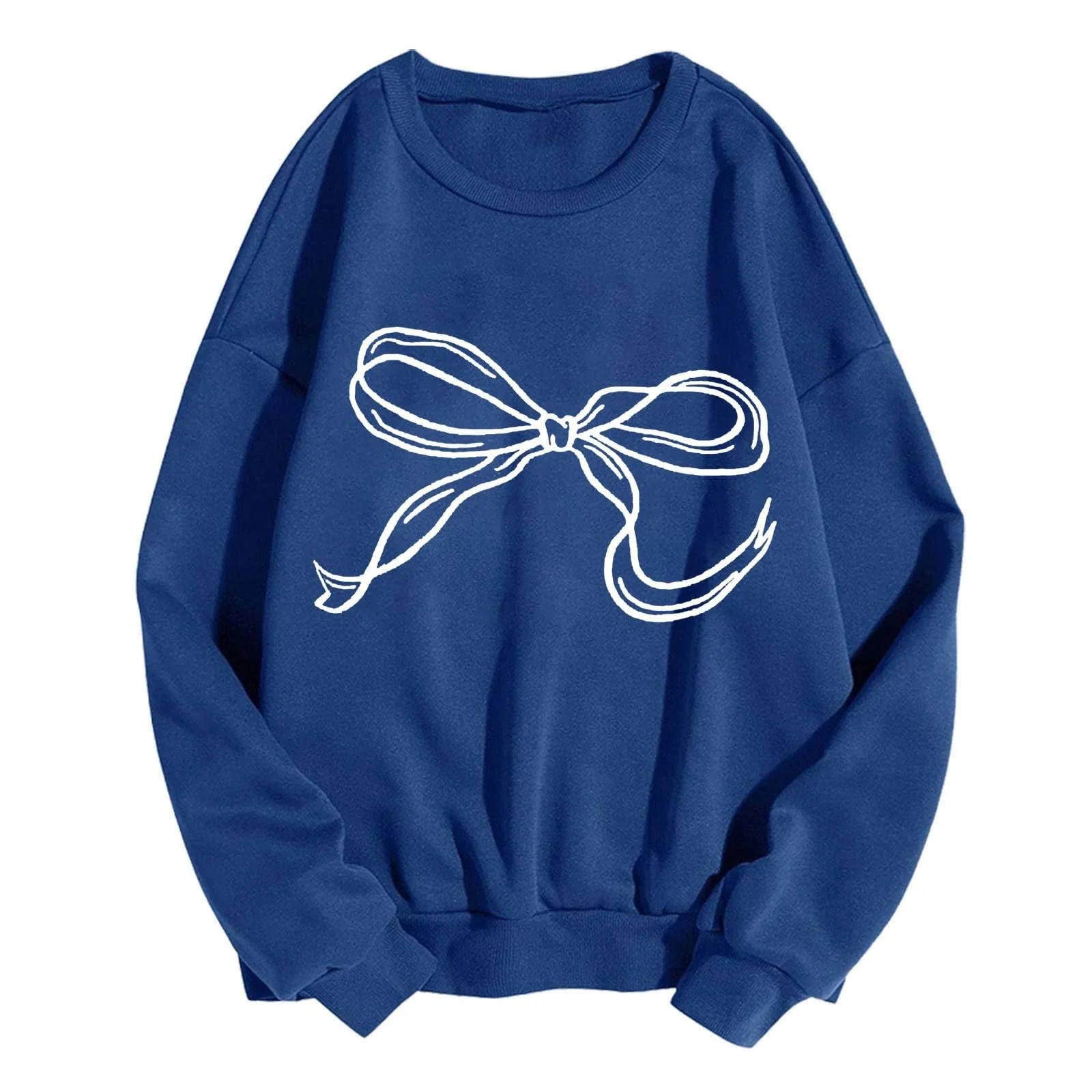 Женские толстовки Lemoiitea Модная круглая горловина с бантом Графический принт Весна Осень Длинный рукав Повседневные свободные топы Пуловеры Блузки Рубашка для отдыха на улице, фото №1