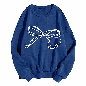 Женские толстовки Lemoiitea Модная круглая горловина с бантом Графический принт Весна Осень Длинный рукав Повседневные свободные топы Пуловеры Блузки Рубашка для отдыха на улице - Фото 1