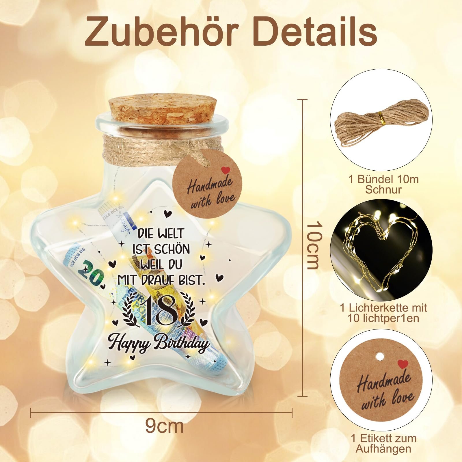Декоративна пляшка Giftota 18th Birthday, LED світильник у формі зірки з пробкою. Подарунок на 18-річчя. Прикраса на стіл., фото №4