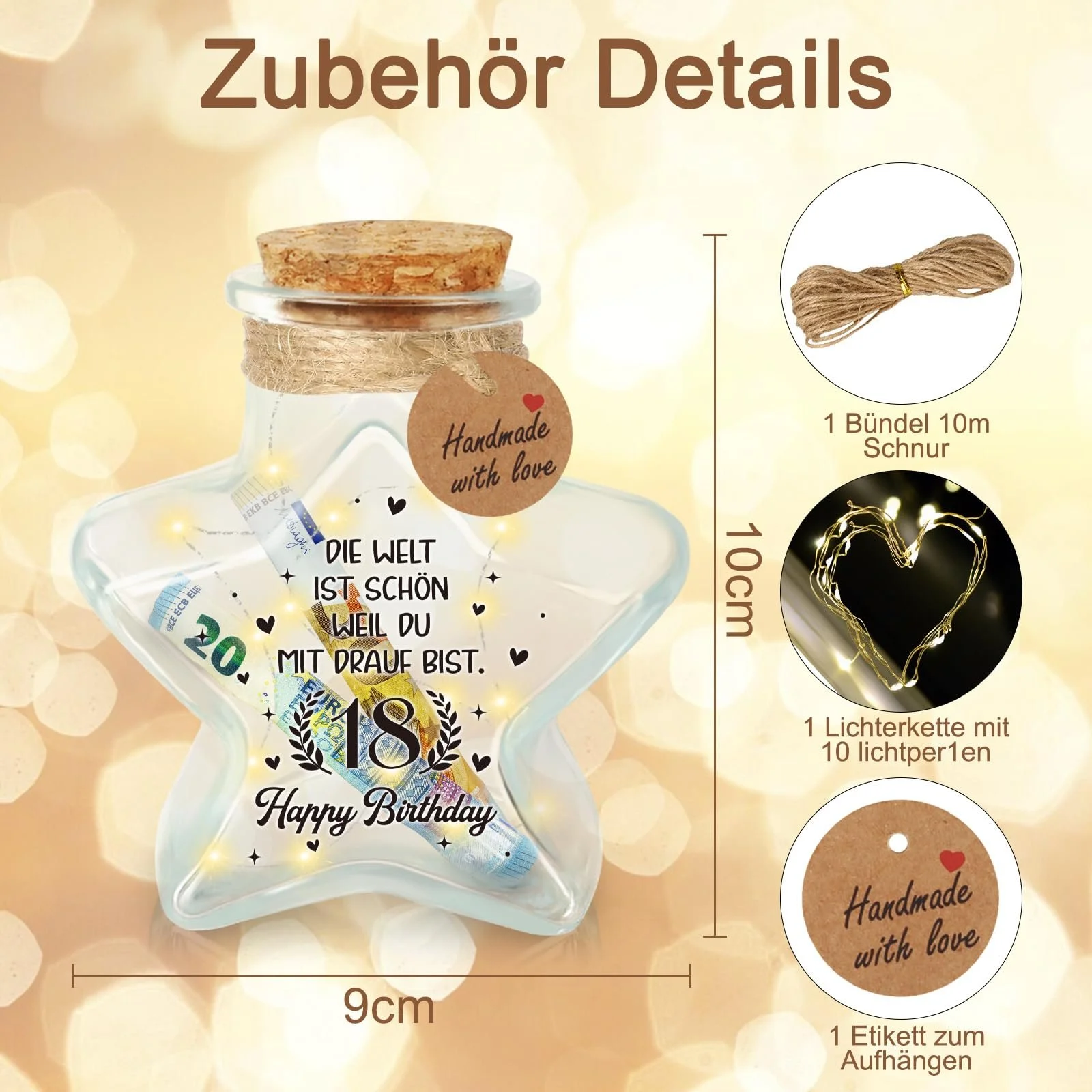 Декоративна пляшка Giftota 18th Birthday, LED світильник у формі зірки з пробкою. Подарунок на 18-річчя. Прикраса на стіл., фото №4