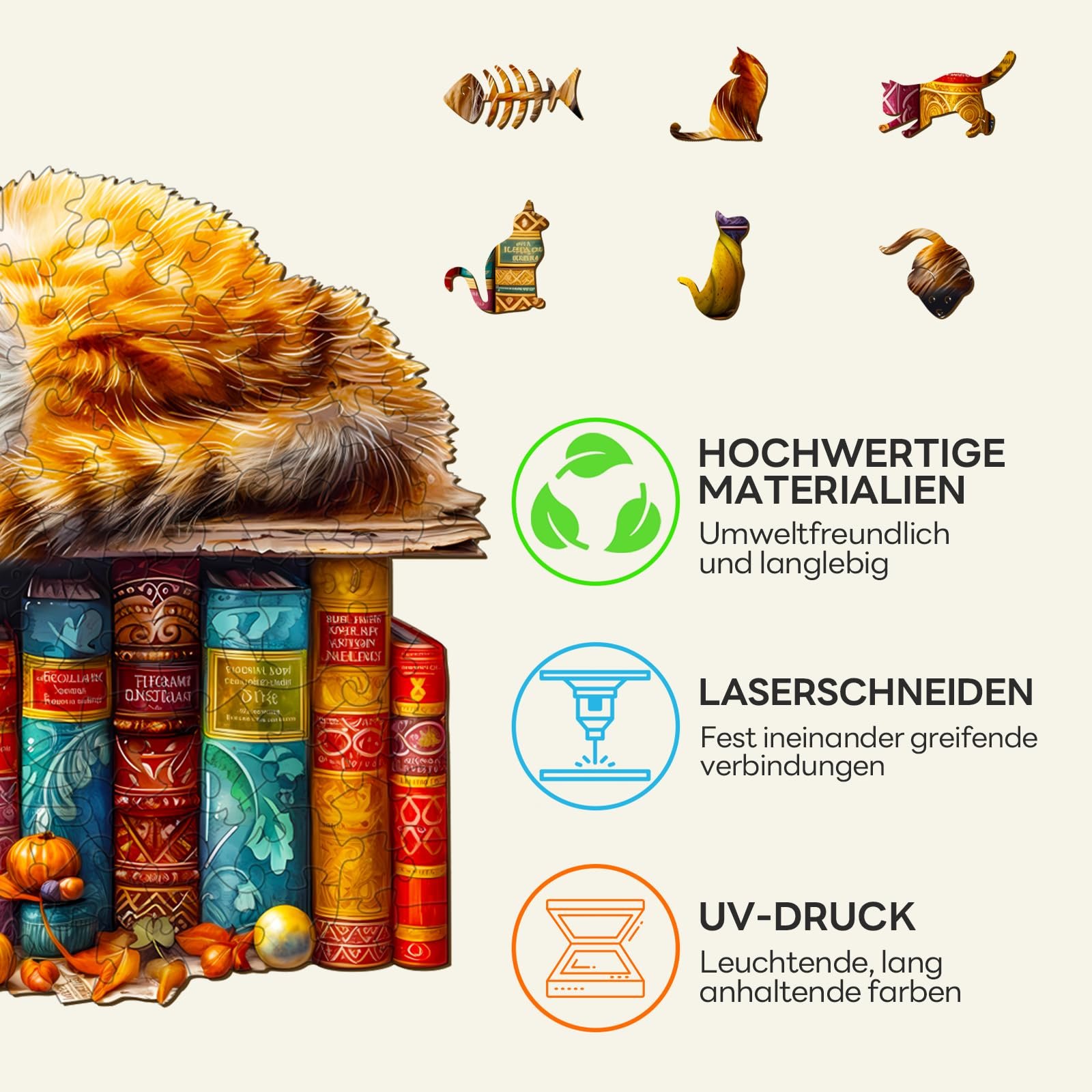 Деревянный пазл Sleepy Cat уникальные формы L-34 x 21.5 cm 235 деталей, фото №5