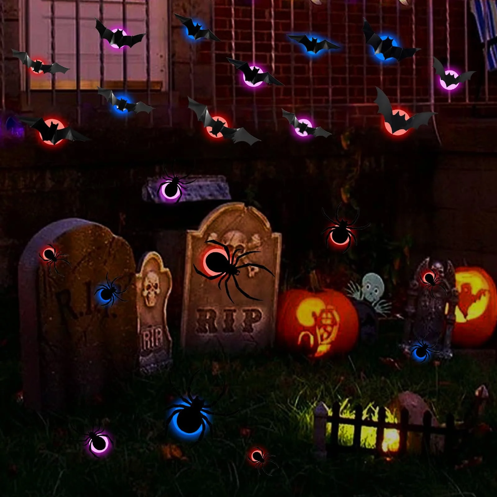 Наклейки для стін Хелловін Кажани 12 шт та Павуки 10 шт 3D Світяться в темряві, фото №6