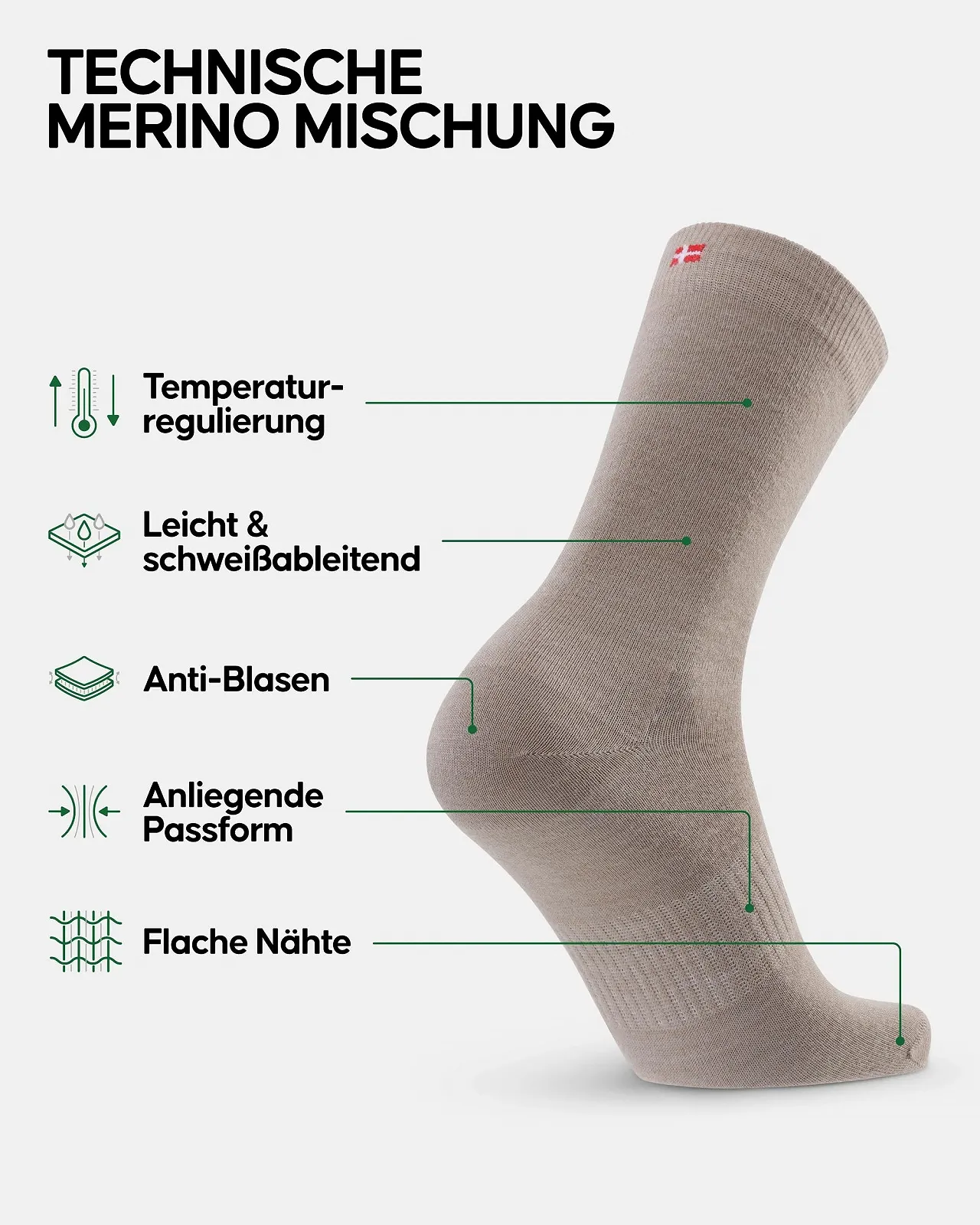 Носки для хайкинга DANISH ENDURANCE Merino Liner, термоноски, противомозольные носки, плоский шов, легкие и облегающие, унисекс, 2 пары, фото №2