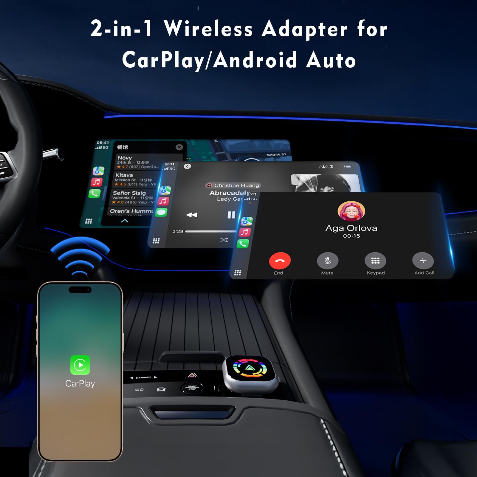Беспроводной адаптер Carplay 2-в-1 Android Car и Carplay, обновление до беспроводного CarPlay с USB/Type-C, Plug & Play, совместимый с iOS10+ Android11+ и автомобилями с 2016 года, фото №9