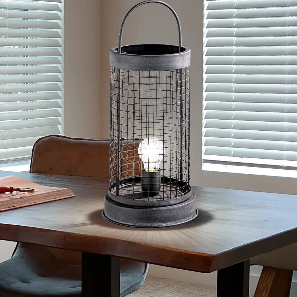 Настільна лампа etc-shop Vintage Grid декоративна металева E27 21.5x21.5x52 см Темно-сіра, фото №5