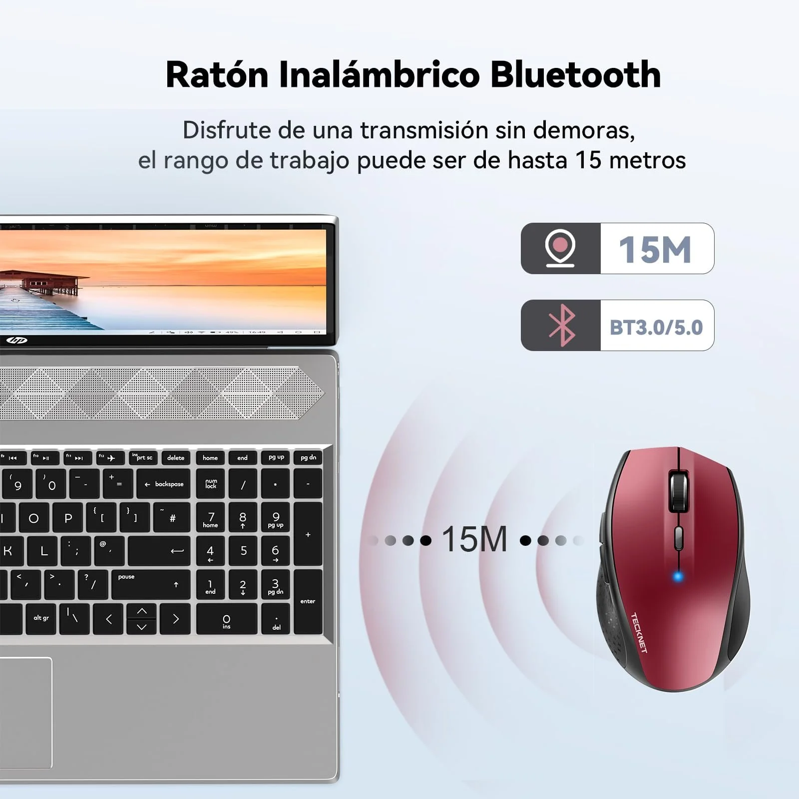 Миша Bluetooth TECKNET Бездротова 3200 DPI Червоний, фото №3